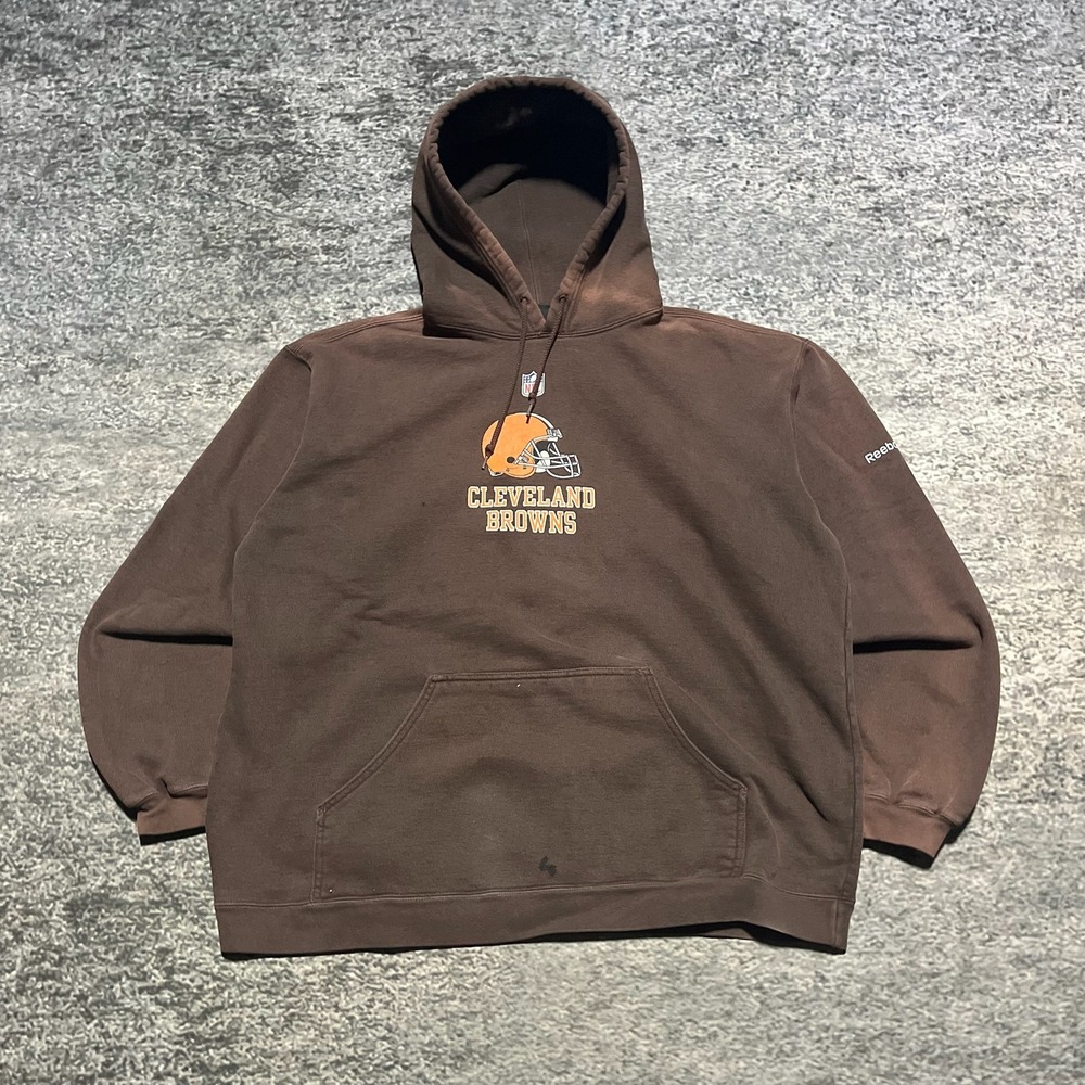 Cleveland Browns Reebok Hoodie Sweatshirt Brown Orange Faded Vintage 2000s Y2K